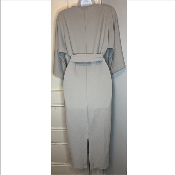 Ice Grey Kimono Sleeve Tie Waist Midi Dress - Picture 5 of 6